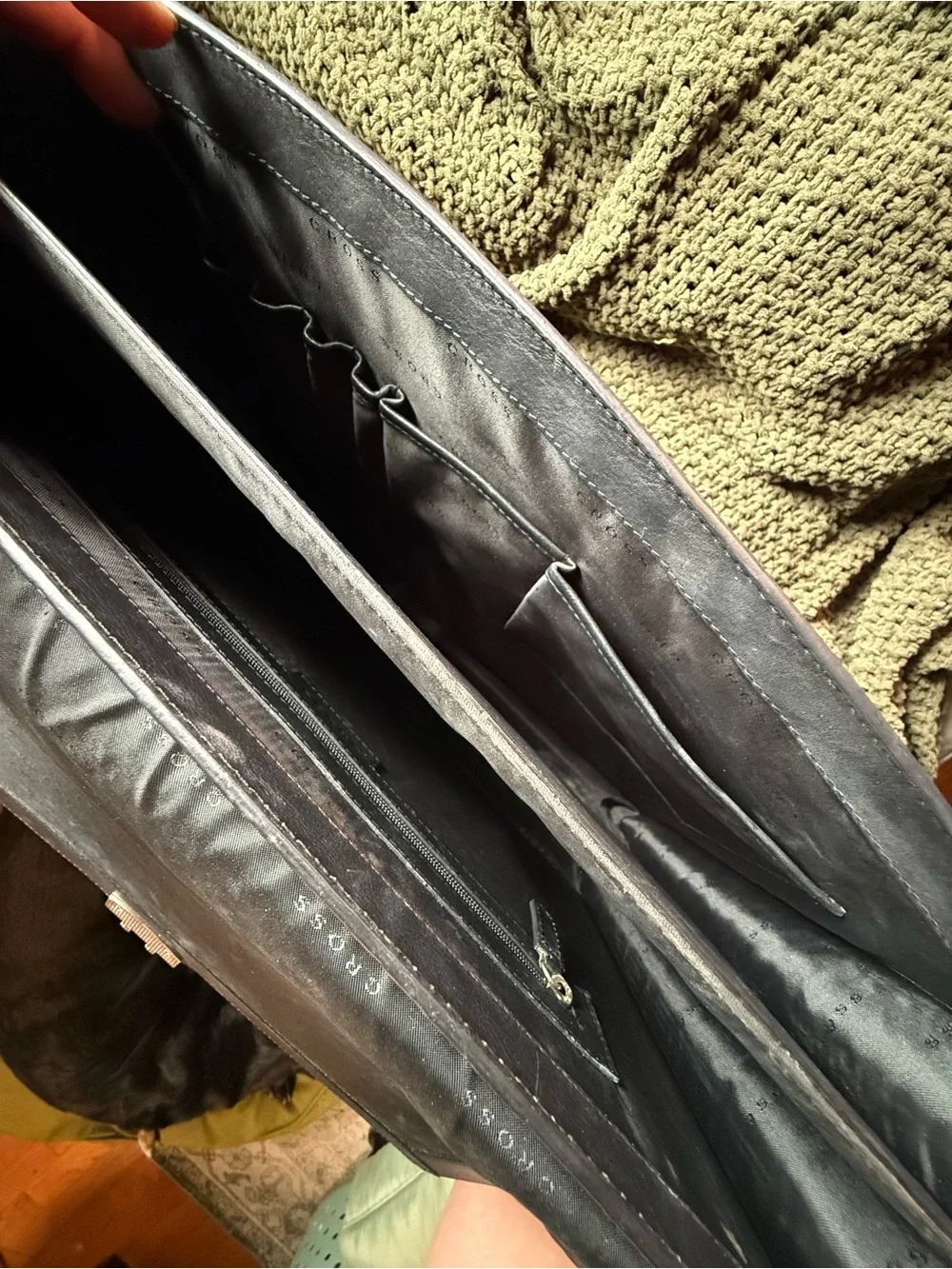 Black Croc-Embossed Leather Briefcase with Combination Lock